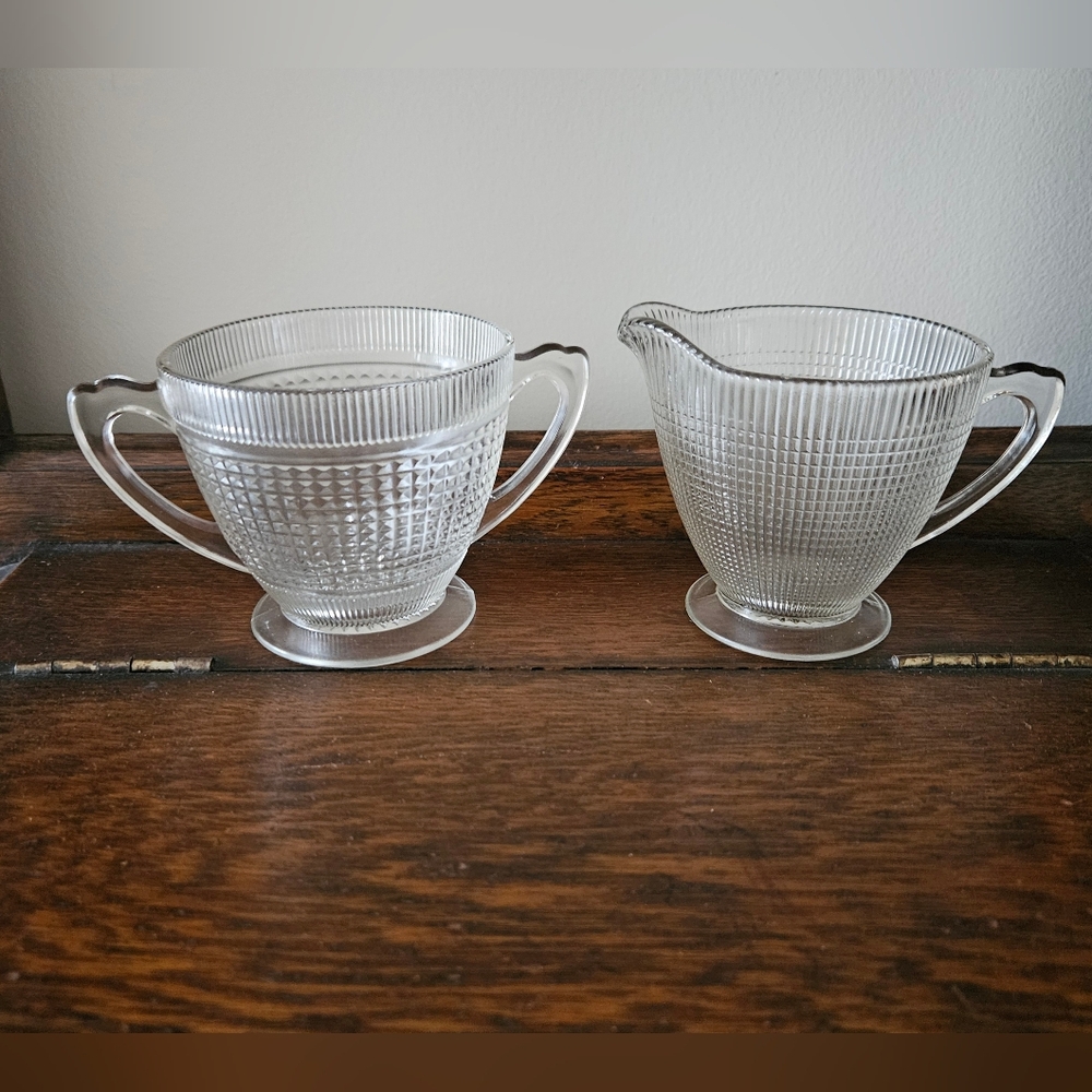 Vintage Dominion Glass Saguenay Pattern Depression Glass Creamer and Sugar Set